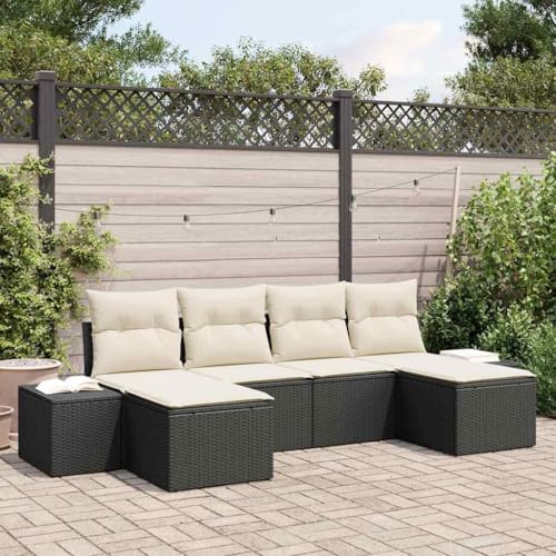 Frdhee Lounge Set Eckbankgruppe,Garten-Sofa-Set 6 pcs Schwarz und Creme 184 x 62 x 85 cm,Balkonset für Hof,Terrasse