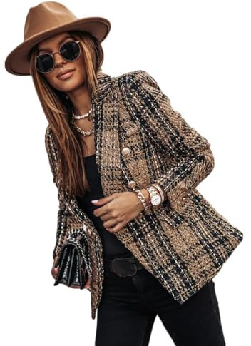 Generisk damblazer cardigan kvinnlig fritid business jacka elegant lång kavaj casual basic affärsjacka rock för kvinnor blazer oversize damer, E brun, S