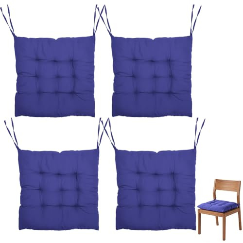 XUTUUDID 4er Set Sitzkissen Outdoor 40x40 mit Bändern, Stuhlkissen für Gartenstuhl, Stuhlauflage für Indoor und Outdoor, Bequeme Sitzkissen für Esszimmer, Wohnzimmer, Studierzimmer (Kobaltblau)