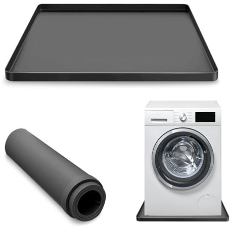 Huakaile 23.6''/60 CM Silicone Washing Machine Tray with Raised Edge, Non-Slip Washer Drain Pan Mat, Anti-Vibration Dishwasher Pan Topper for Leaks Drip Floor Fridge Dryer Protection (Black)