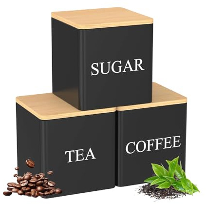 Generico Porta tè sfuso - 3 Pezzi da 500ml per Tè e Caffè,Vasetto da Zucchero con Coperchi,per Panettiere Domestico, Cucina, Dispensa, Scaffali, Camper, Appartamento