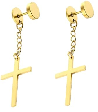 Herrörhängen i rostfritt stål Dangle, Herrörhängen Trendiga med kedja och korshänge