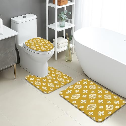 Tappetino da bagno vintage floreale ad asciugatura rapida, con rose gialle e giglio, tappetino da doccia antiscivolo, antiscivolo, decorativo, in flanella, lavabile, set da 3 pezzi