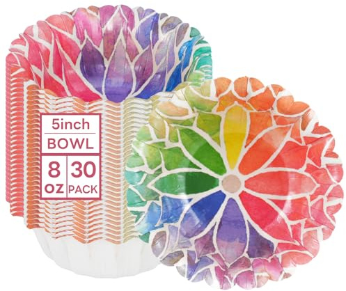 Cherrypick 30 Pack Paper Bowls, 8oz/240ml Small Disposable Bowls, Sturdy Leakproof Soup Bowls for Salad, Soup, Parties, Picnics, BBQ, Hot & Cold Food