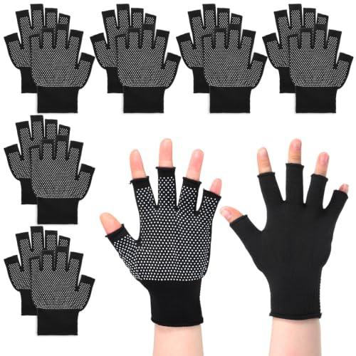 Zyghjort 6 Pairs Half-Finger Workout Gloves, fingerless gloves men Breathable Lightweight Anti-Slip Nylon Fingerless Workout Glove for Cycling, Gym, Fishing, Motorcycle, Driving, Black
