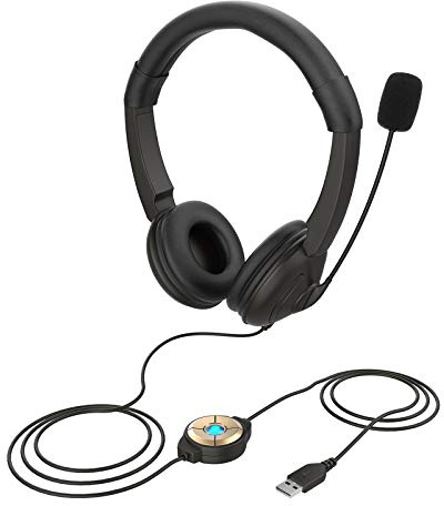 USB Wired Headset with Noise Cancelling Microphone On-Ear Headphone Volume Control Mic Mute Adjustable Headband for Office Call Center Online Use
