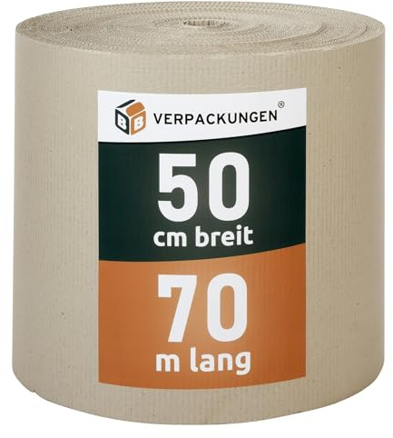 BB-Verpackungen 1x Rollenwellpappe 0,5 x 70 m Fläche 35m² (1 Rolle) - hochwertige Wellpappe Rolle für Versand und Lagerung, umweltfreundlich und recyelbar