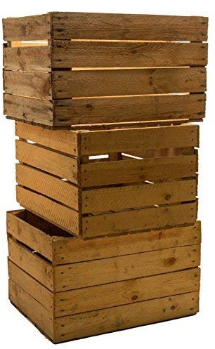 Kistenkolli Altes Land 3 Piezas Sólido Cajas de Fruta y Vino - Caja de Manzana de Madera Shabby Vintage - Medidas Aprox. 49 x 42 x 31cm