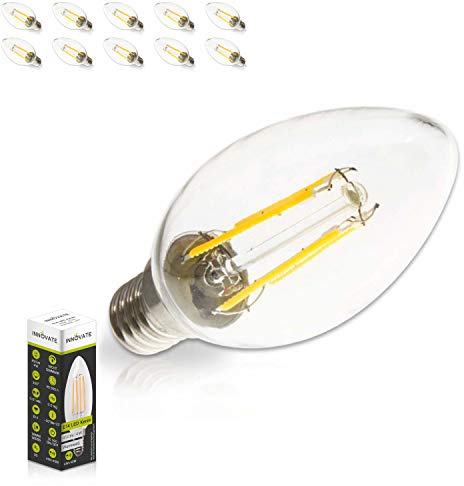 INNOVATE E14 LED Leuchtmittel Kerze 10 Stk. [4W 360° 2700K Warmweiß I ersetzt 40W Glühbirne] LED Leuchtmittel Stehlampe Wohnzimmer I Kerze Pendelleuchte Küche
