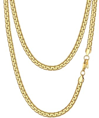 PROSTEEL Cadena Hombre de Acero Inoxidable Collar Eslabones Cadena Veneciana Grande 6mm, Dorado 61cm