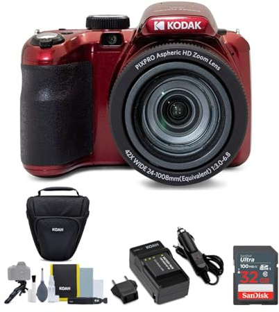 Kodak AZ421 PIXPRO Astro 16MP Digital Camera (Red) with 32GB SD Card and Accessory Bundle