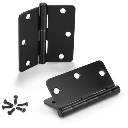 KNOBWELL 18 Pack 3.5 x 3.5 Door Hinges Matte Black No Squeak Interior Door Hinges with 1/4 Radius Corners - Heavy Duty