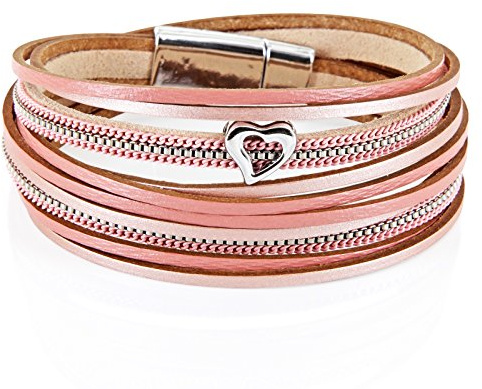 StarAppeal Armband Wickelarmband in Leder mit Herz, Kette und Magnetverschluss Silber, Damen Armband