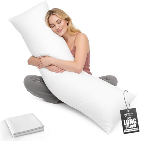 Living Orthopaedic 3ft Bolster Pillow (19”x36”) – Hypoallergenic Long Pillow – Soft & Breathable Full Body Pillow for Back, Neck & Leg Support – Ideal Pregnancy Support with Long Pillow case (White)