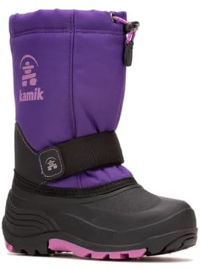 Kamik Rocket Insulated Waterproof Upper for Kids Snow Boots - Adjustable Collar & Lace Lock, Purple/Orchid - 4 Big Kid