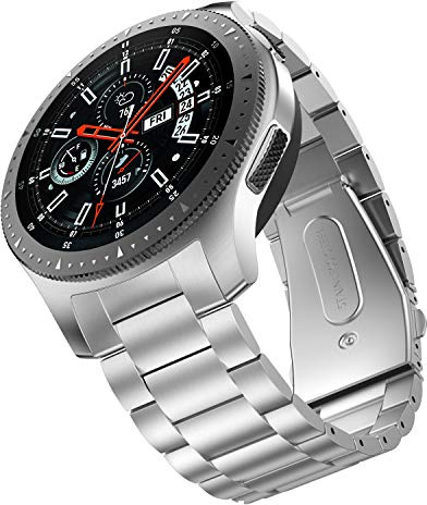 BaiHui Kompatibel med Galaxy Watch 46 mm/Gear S3 Classic/Frontier/länkarmband i massivt rostfritt stål för Galaxy Watch 46 mm R800/Gear S3 Smart Watch, silver