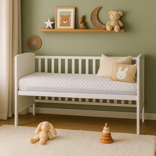 MHG Textiles Baby Cot Bed Mattress 120 x 60 x 7.5 cm – Hypoallergenic, Waterproof & Breathable – Firm Spine Support | Removable Washable Cover | Newborn & Toddler Safe- Fits Standard Cot Bed Size