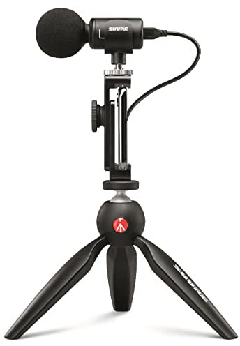 Shure MV88+ iPhone Mikrofon Video Kit - Digitales Stereo-Kondensatormikrofon für iPhone & Android mit Manfrotto PIXI Stativ