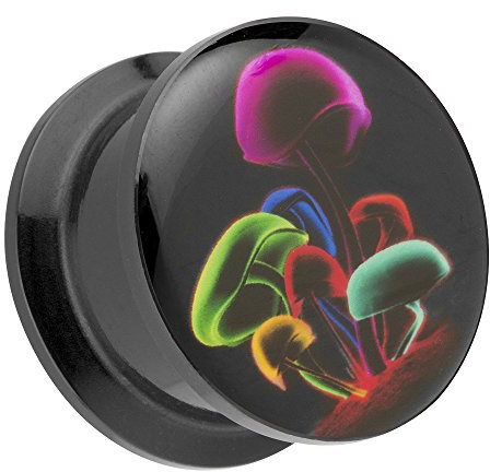 Taffstyle Ohr Plug Flesh Tunnel Piercing Ohrpiercing Kunststoff Schraub Schraubverschluß Picture mit Bunte Neon Pilze Motiv 12mm