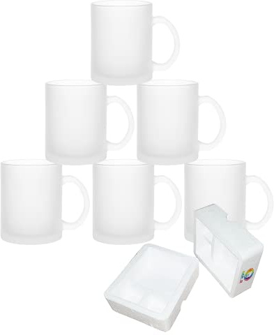 MR.R 11oz Set of 6 Sublimation Blanks Frosted Glass Mug,Coffee Mugs with Handle for Heat Thermal Coating Transfer