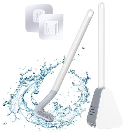 Golf silikon toilettenbürste,Langstielige Toilettenbürste,Toilettenbürste mit Halter,Badezimmer-WC-Bürsten & Halter Set,Wc-bürste Mit Langem Griff,Keine Toten Ecken Haushalts-Toilettenbürste(weiß)