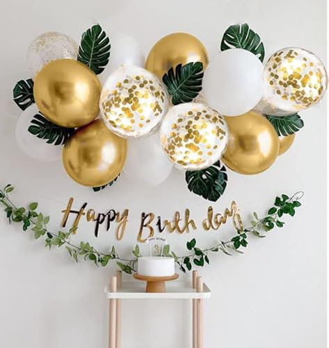 Jwssor Gold Birthday Decoration - White Balloons and Banner for Anniversary (Gold and White)