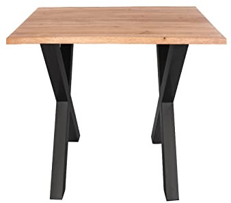 SAM Esstisch 80 x 80 cm Enrico, Eiche Rustik, massiv + geölt, Baumkantentisch mit schwarzem X-Gestell aus Metall, pflegeleichter Esszimmertisch, Tisch aus Eichenholz, 26mm Platte