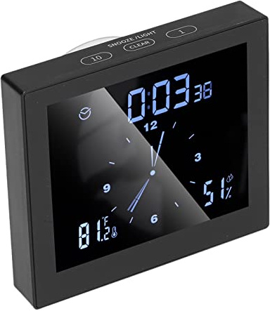 CHICIRIS Badezimmer Uhr, Duschuhr, Digital Dusche Wecker, Shower Clock, Ständer hängend 5 Zoll Bildschirm Saugnapf Design Luftfeuchtigkeit Temperatur Uhr für Innen/Außen(Schwarz)