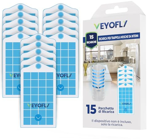 VEYOFLY Recharge pour piège à Insectes Volants, piège à glu, Attrape-Insectes intérieurr, piège à puces intérieur, Maison Plus sûre, piège à moustiques et Mouches des Fruits intérieur (Lot de 15)