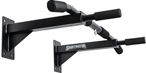 SPORTINATOR® Klimmzugstange inkl. Zubehör schwarz zur Wandmontage, Pull Up Bar fürs Homegym, für diverse Kraftsport Übungen geeignet, hochwertiger Edelstahl, Unisex, belastbar bis zu 150 Kg