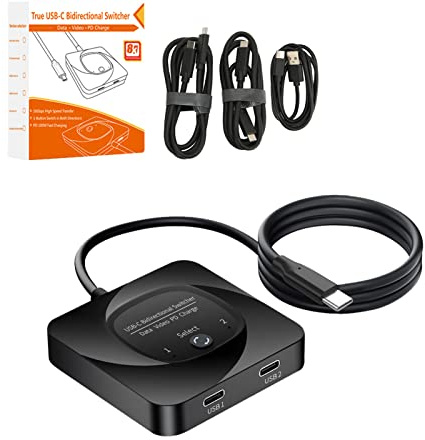 Switcher USB C, Selettore Interruttore USB 3.1 Tipo C, Splitter USB C 2 in 1 Out, 8K 60Hz HD 10Gbps Trasferimento Dati Ricarica 100W, Plug and Play, con Indicatore di Alimentazione