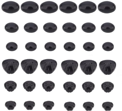 PH PandaHall 150 Stück Tiere Nasen Cabochons, 6 Größen Kunststoff Tier Bastelncabochons Kunststoff Hundenasen Flatback Tier Bastelnase für Amigurumi Marionette Häkeln Basteln