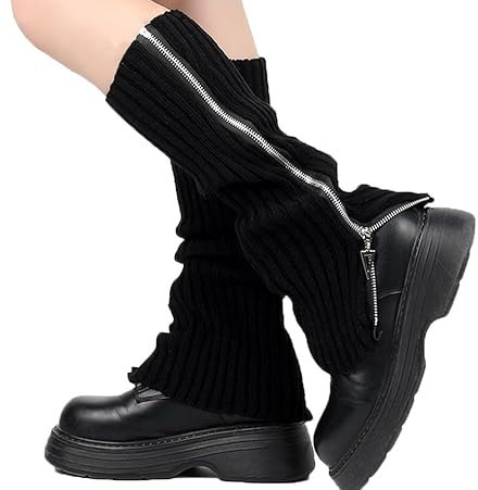 Zixrmor Mode Stulpen Dame Leg Warmers Winter Stulpen Beinstulpen Legwarmers Strümpfe Overknees (Reißverschluss, Schwarz)