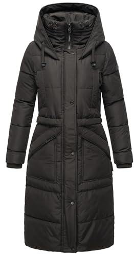 MARIKOO Damen Wintermantel Warmer Steppmantel lang mit Kapuze Ayumii Black Gr. L