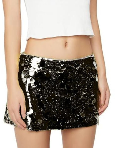 Damen Glitzer Minirock Pailletten Bodycon Kurze Röcke Glänzend Sexy Glitter Bleistiftrock Tanz Party Konzert Outfits (Schwarz, M)