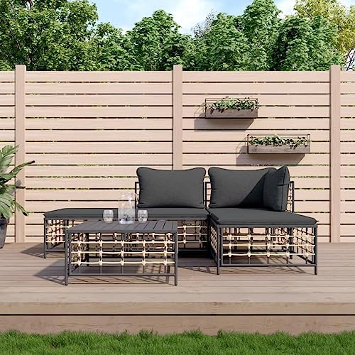 Tino Tech Garten-Lounge-Set mit Kissen 5-TLG Gartenmöbel Set Lounge Garnitur Gartenbank Gartensofa für Balkon und Terrasse Robust und Wetterbeständig Komfort Look Anthrazit 72x72x66 cm