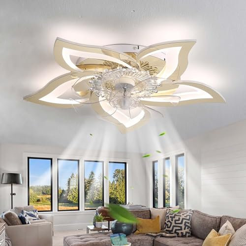 69CM Light Fan Ceiling Modern Smart Timer Ceiling Fan Lights with Remote APP Silent Reversible Fan Light Ceiling 6 Speed Dimmable Bedroom Living Room Lounge with Memory Function-Gold Chrome