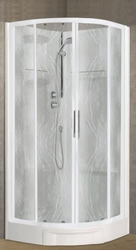 Novellini New Holiday R90 Standard 90 x 90 cm Cabine de douche multifonction courbe ronde 2 portes coulissantes et 2 fixes angle gauche droit mitigeur thermostatique verre Aqua profil blanc hauteur