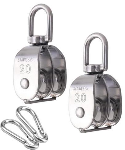 M20 Umlenkrollen für Seile, Doppel Flaschenzug, Edelstahl 304, Seilrolle Fitness, Riemenscheibe, Seilrollen, Pulley, Riemenscheiben Abzieher, für Seile von Seilhebern, Schiffen, Yacht, 2 Stück