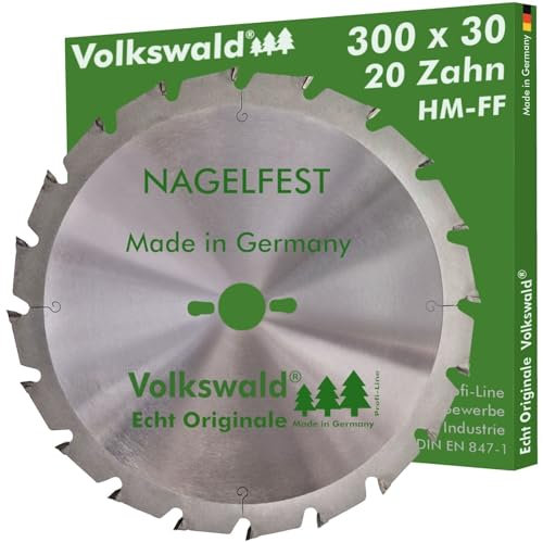 Volkswald ® HM-Sägeblatt FF 300 x 30 mm Z= 20 Nagelfest Kreissägeblatt für Wippsäge Tischkreissäge Brennholzsäge f. Bauholz Brennholz Schalholz Schaltafel Gasbetonstein Faserplatten Massivholz
