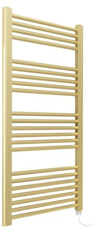 NWT Direct Fixed Temperature Electric Straight Brushed Brass Towel Rail Radiator Bathroom Heater (Pre-Filled) - 500mm (w) x 1200mm - 300w Element