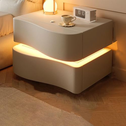 Narrow Bedside Table with Drawers No Assembly, Floating Nightstand with Light and Hidden Cabinet Legs, Bedside Tables and High End Side Table for Bedroom Office (Color : B, Size : 45CM)
