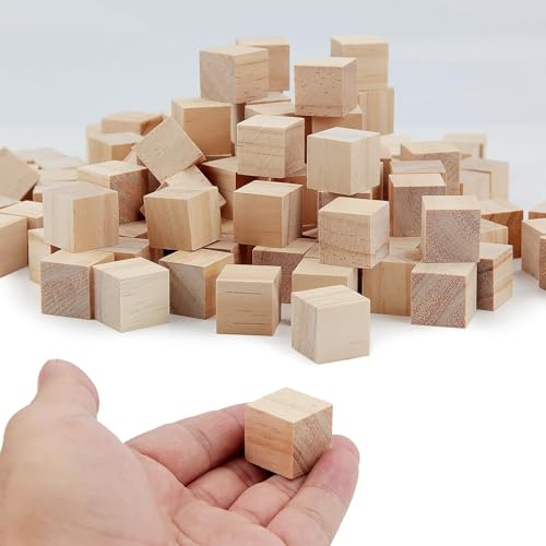 130pcs Cubos de Madera 20mm Cubos de Madera Blanca Bloques de Madera Natural Cuadrado de madera DIY para DIY Pintura Manualidades Decoración Números Puzzle Building Blocks
