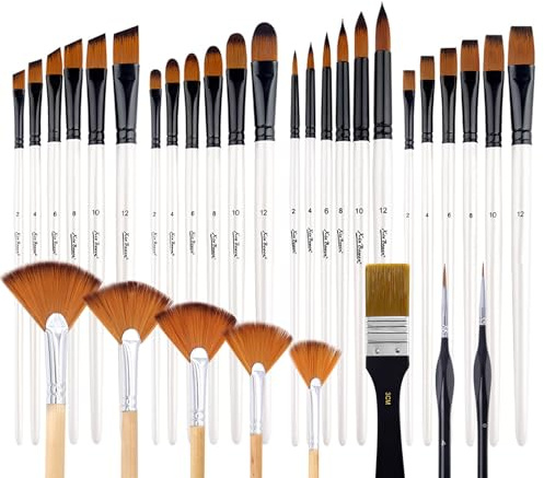 OMJMYY 32 Pcs Acrylic Paint Brushes Set Multifunction Artists Paint Brushes Set Nylon Professional Painting Brushes Craft Paintbrushes for Oil Watercolor Gouache Artists Adults Beginners in Art