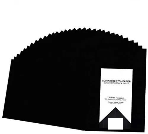 Tonpapier Schwarz A4 130g/m² - 110 Blatt schwarzes Papier - Tonzeichenpapier Bastelpapier - Fest und Stabil - Zeichenpapier Scherenschnittpapier - Schwarze Pappe