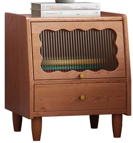 Comodino in legno massello con contenitore vintage comodino per soggiorno camera da letto semplice tavolino da caffè con piano in vetro finitura ciliegio mobile mobile