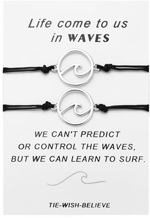 Couple Bracelets Gifts for Him and Her, Matching Wave Bracelets for Couples, Couples Gifts for Boyfriend Girlfriend Husband Wife Valentine's Day Christmas Anniversary Long Distance Relationship