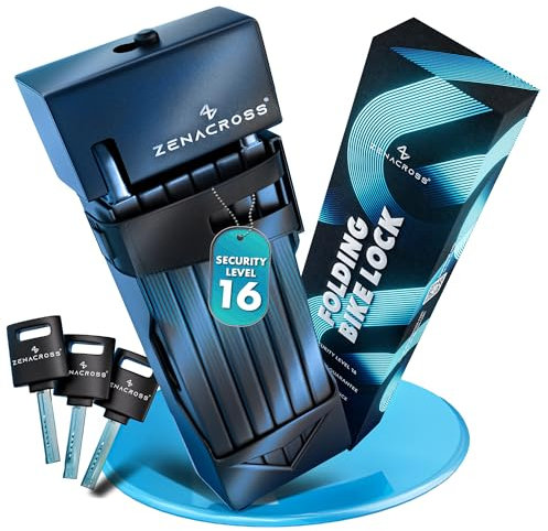 Zenacross - Faltschloss Fahrrad 100 cm – hohe Sicherheit aus Carbonstahl – Faltschloss mit Halterung & 3 Schlüsseln – SteelSecure-Technologie – Fahrradschloss für E-Bike & Citybike