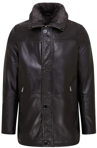 Men's Mid Length Leather Classic Trench Coat Warm Overcoat Jacket
