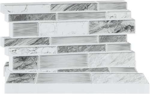 Hode 50 Pieces Marble Self Adhesive Wall Tile Stickers for Bathroom, Grey and White Stick on Tiles for Kitchen Walls, Tiles Self Adhesive Peel and Stick 12cmx24cm (Glossy)
